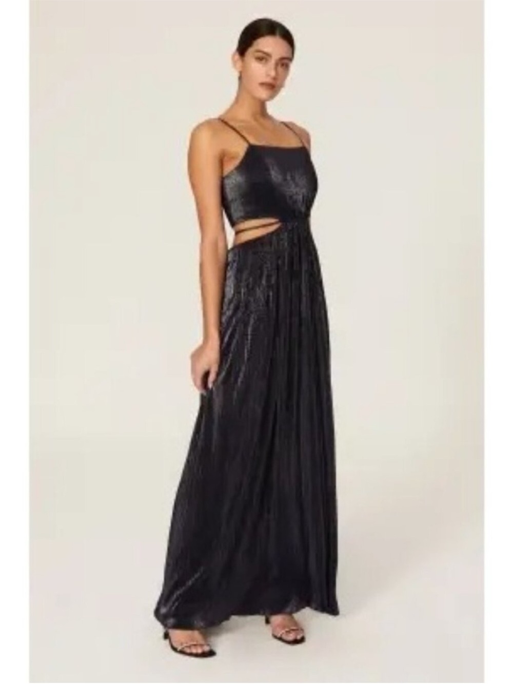 Metallic Black Maxi Dress with Side Cutouts